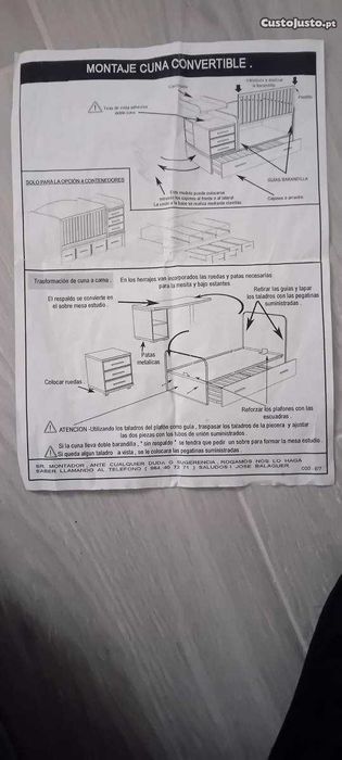 Conjunto de Móveis de Quarto de Bebé Berço/Cama + Cômoda com Gavetas