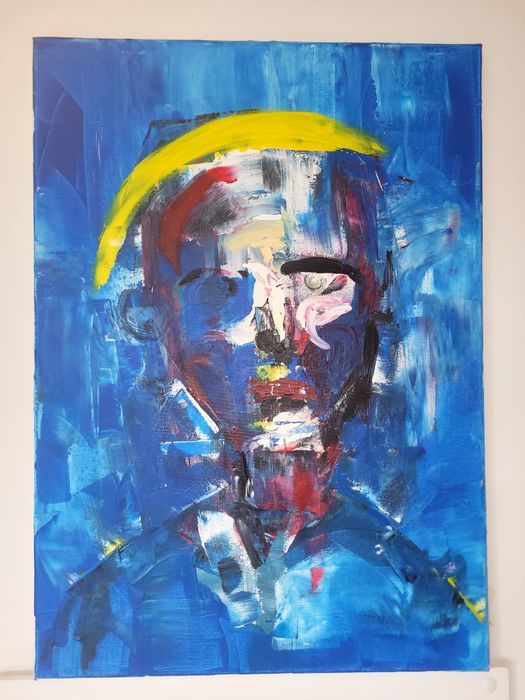 Quadro Abstrato "Figura em Azul e Amarelo" – Pintura Original em Tela