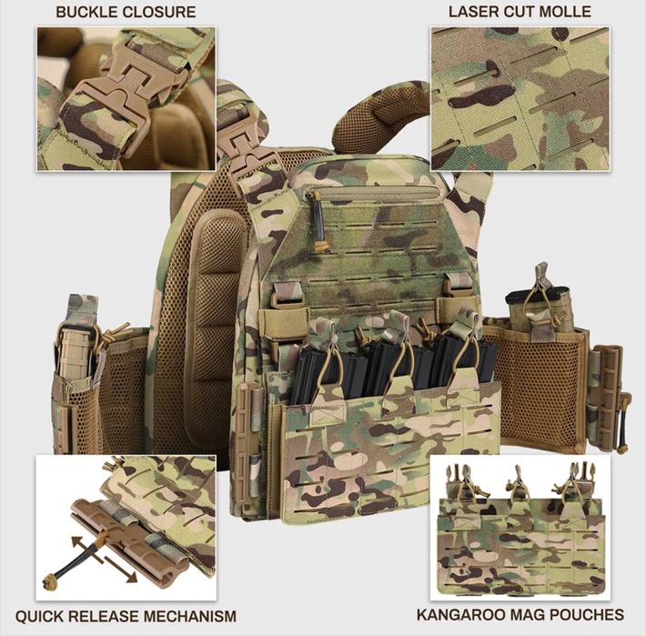 Плитоноска з підсумками і боковим захистом на швидкоскидах