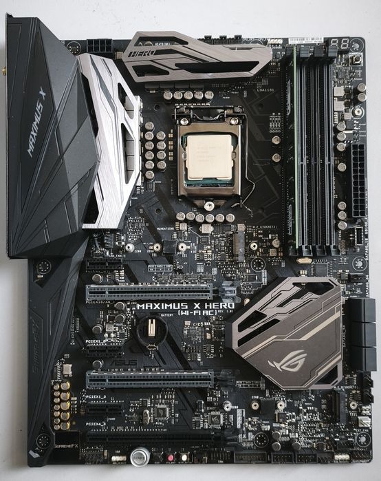 Материнская плата + процессор + память. ASUS Maximus IX Hero, Intel Core i9-9900K, DDR4