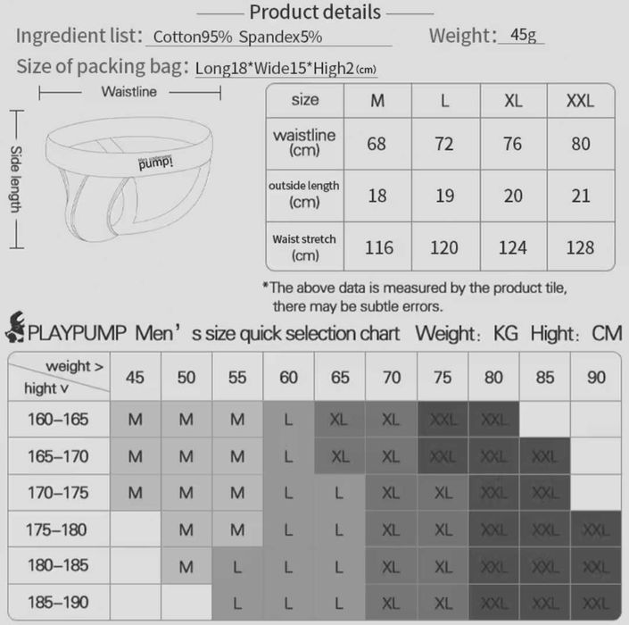 Stylowa bielizna męska jockstrap PUMP L