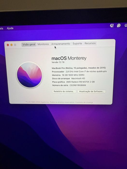 MacBook 15 polegadas + capa + carregador