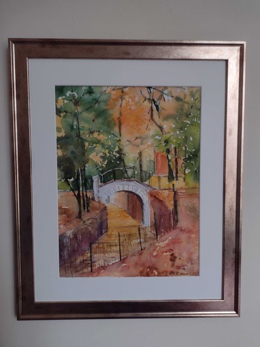 Akwarela w pięknej ramie "Park przy pałacu Czartoryskich w Puławach"