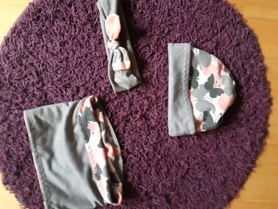 śliczny komplet czapka komin opaska dla dziewczynki ok. 3-5 lat