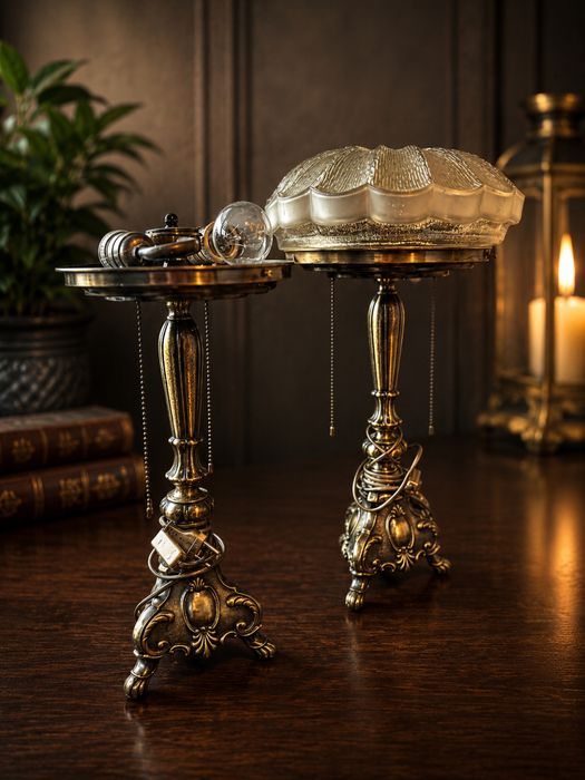 Komplet 2 lamp stołowych z litego mosiądzu – styl klasyczny glamour vintage