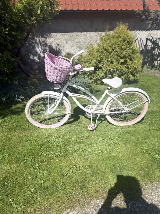 Plumbike Rider Go Girl 26” biało-różowy | koszyk | stan bardzo dobry