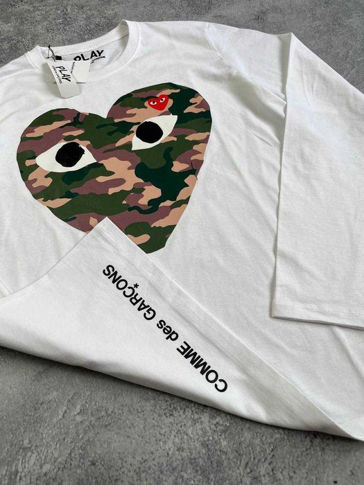 Білий Лонгслів Play з бірками (Comme des Garcons)