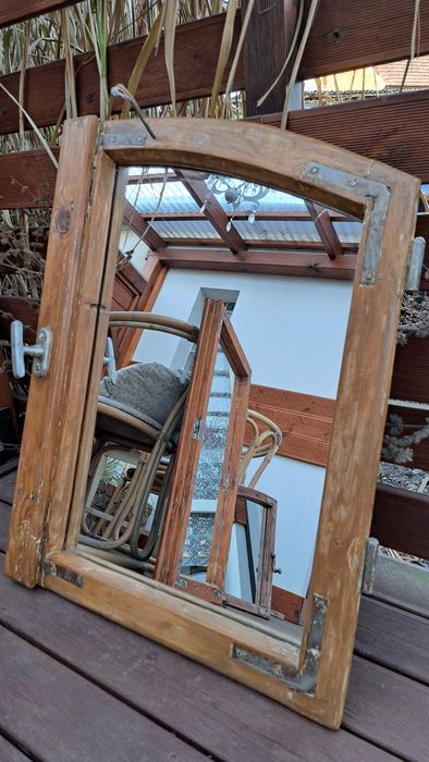 Lustro z duszą Retro Loft rękodzieło stare okno Vintage