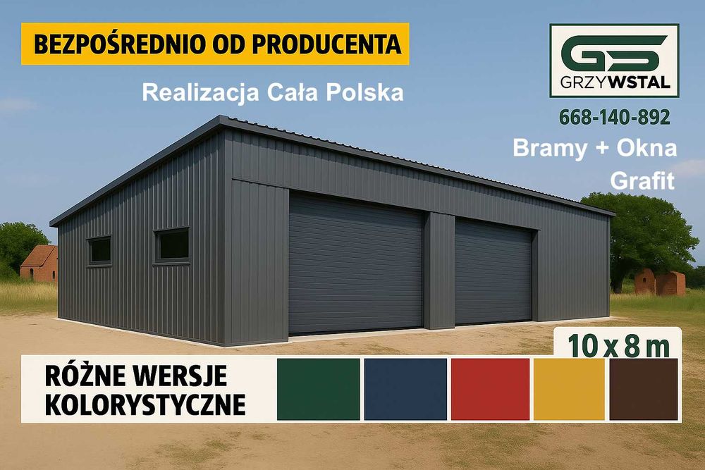 Garaż blaszany Grafit + Bramy | Duża Hala Magazyn Wiata   – GRZYWSTAL