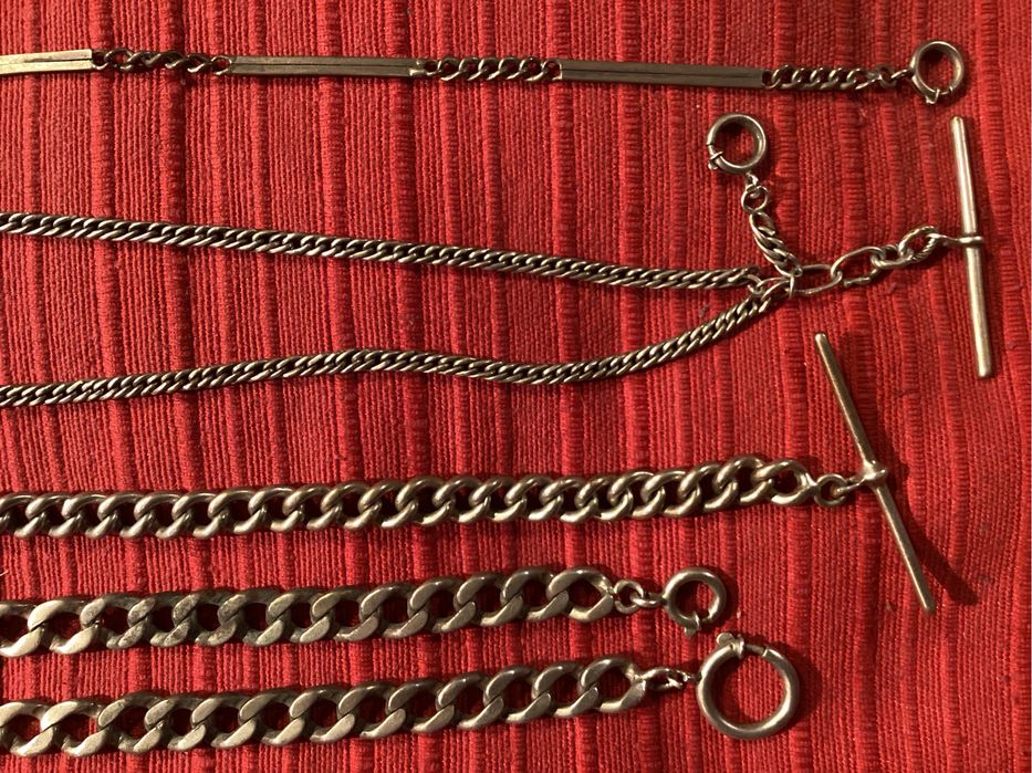 Prata 5 peças antigas. Pulseiras e cordões de relógio. Excepcional.