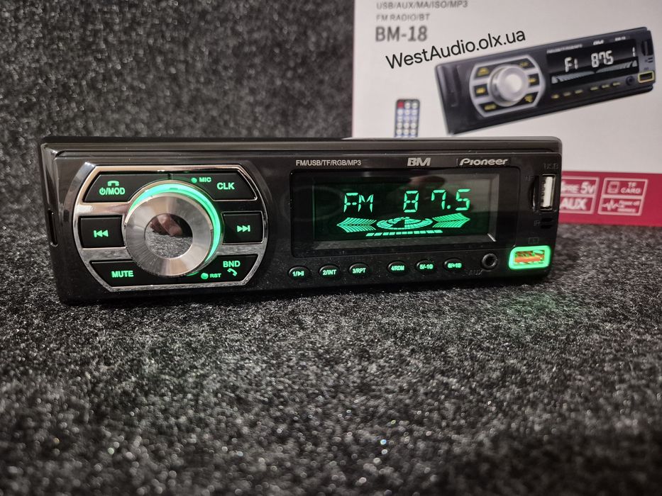 Блютуз магнітола Pioneer BM-18,змінна підсвітка,USB,AUX