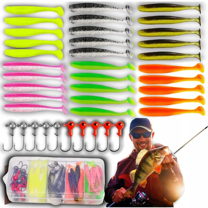 Zestaw 40szt przynęty gumowe na szczupaka, okonia, suma, sandacza