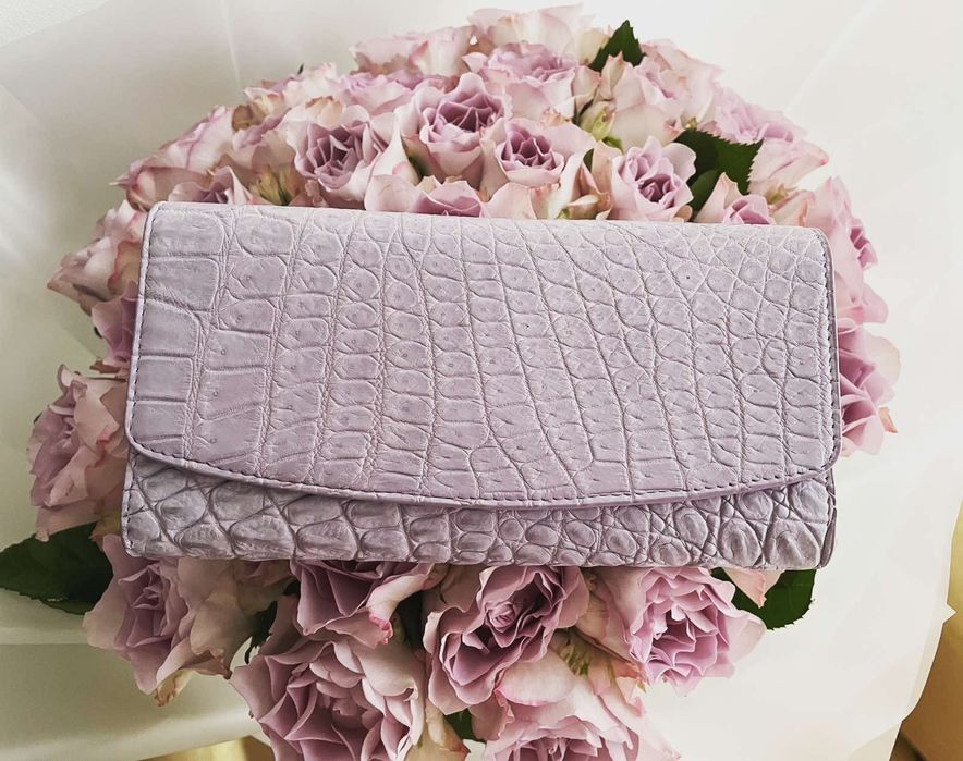 Кошелек портмоне женский лиловый сиреневый из нат.кожи крокодила