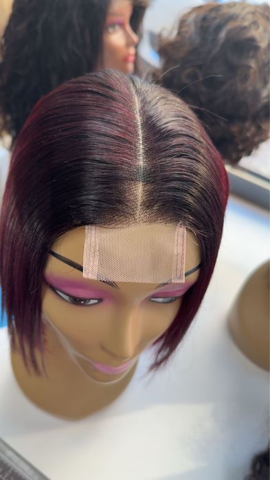 Piruca cabelo humano lisa cor de vinho tamanho curto