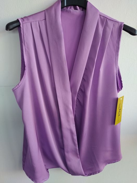 Blusa Lilás Acetinada Sem Mangas,  Estilo Cruzado / Drapeado -  Ja Moda - Tamanho Único - Nova!