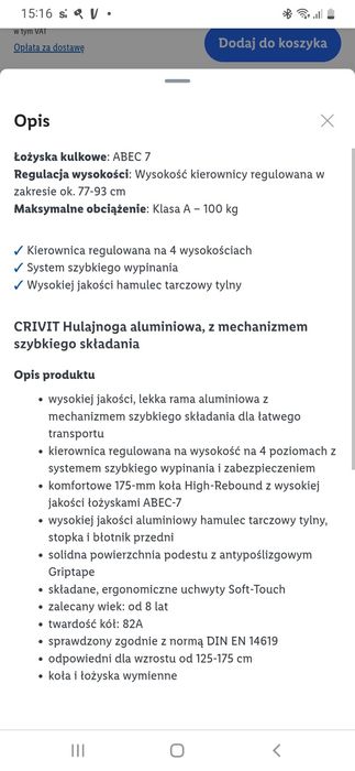Różowa  hulajnoga Crivit