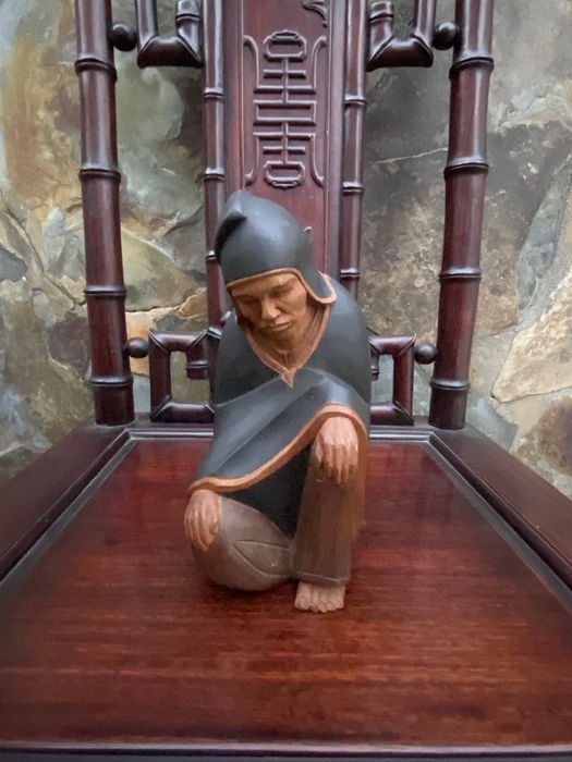 Escultura Buda Madeira exótica Mongólia 20 cm