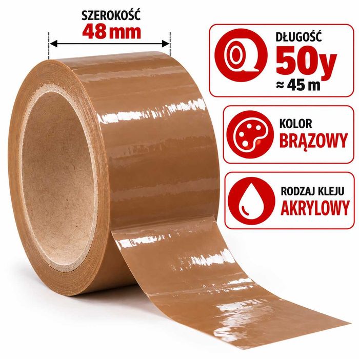 Taśma klejąca do paczek brązowa 48 mm 45 metrów