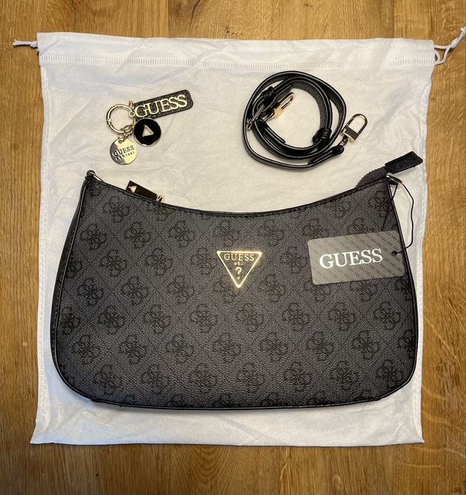 Torebka GUESS grafitowa czarna monogram na ramię bagietka nowa hobo