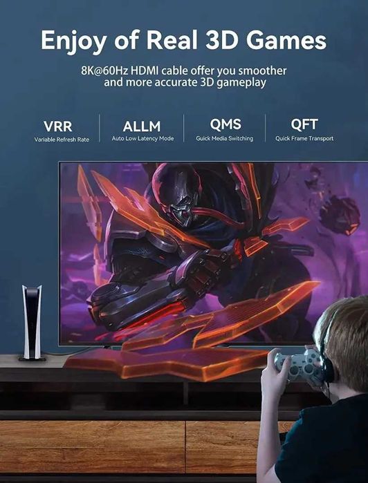 Новый Кабель Vention HDMI-HDMI, 1.5 m, v2.1, 8K 60Hz, 4K 120Hz, 2K 144Hz, 1080P 160Hz (AANBG)