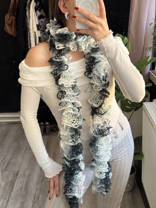 Unikat vintage szalik naturalna włóczka avant garde haute couture boho