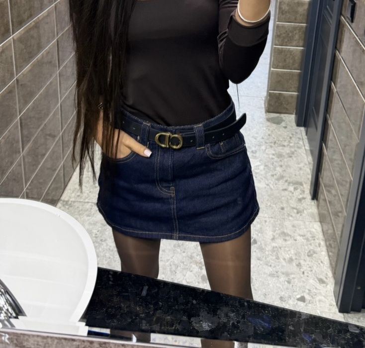 Юбка шорты stradivarius темно синяя джинсовая