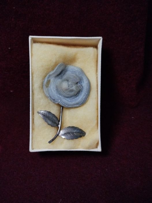 Винтажная серебряная брошь "Голубая роза", Kurtz, Stuttgart, Германия