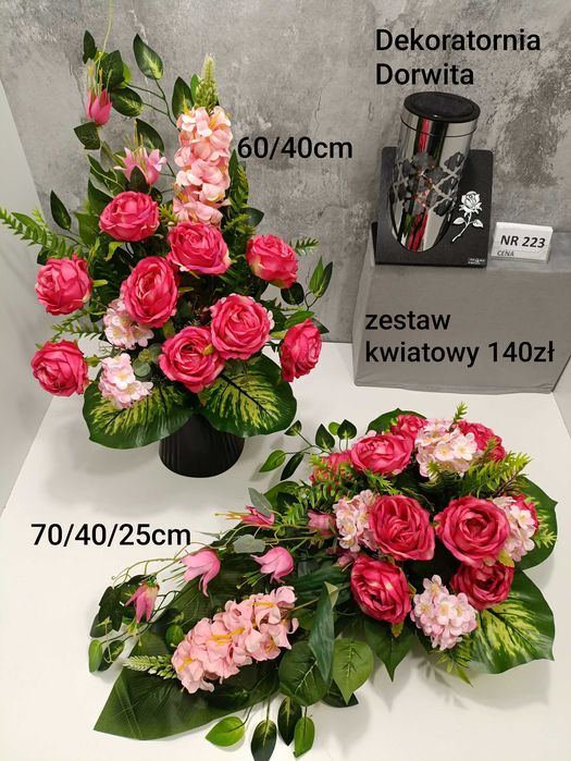 zestaw nr 223 kompozycje kwiatowe na grób cmentarz wiązanka + bukiet kwiaty sztuczne