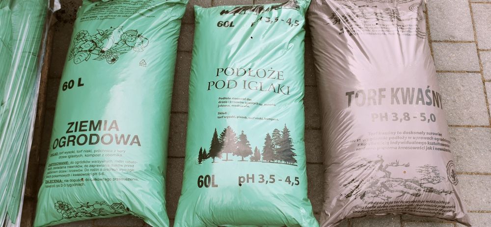 Kora sosnowa worki 80 litrowe, ziemia ogrodowa, torf