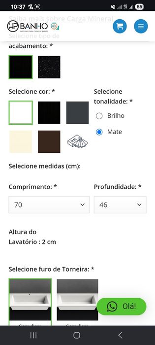 Lavatório carga mineral