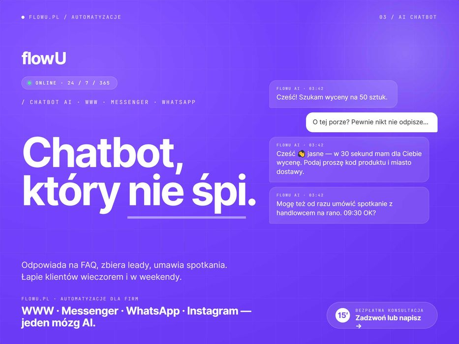 Chatbot AI na stronę Messenger, Whatsupp – obsługa klienta 24/7, więcej zapytań, agent AI, agent Chat