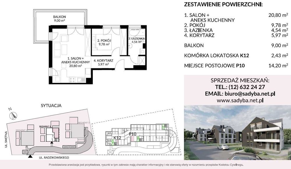 Gotowe i wyposażone mieszkanie 2 pokoje, Kraków, ul. Smętna - bezpośrednio
