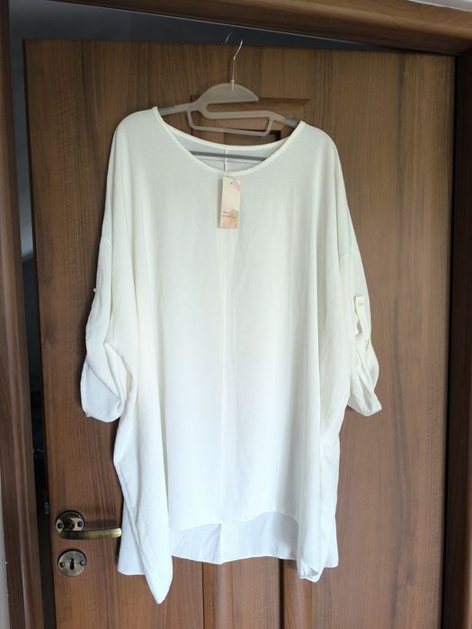 Tunika niegniotek oversize biała rękaw podpinamy