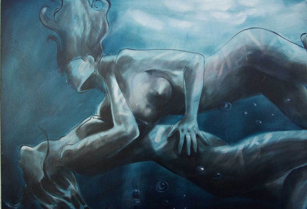 Nu feminino, acrílico sobre tela. Obra original de Carlos Marques