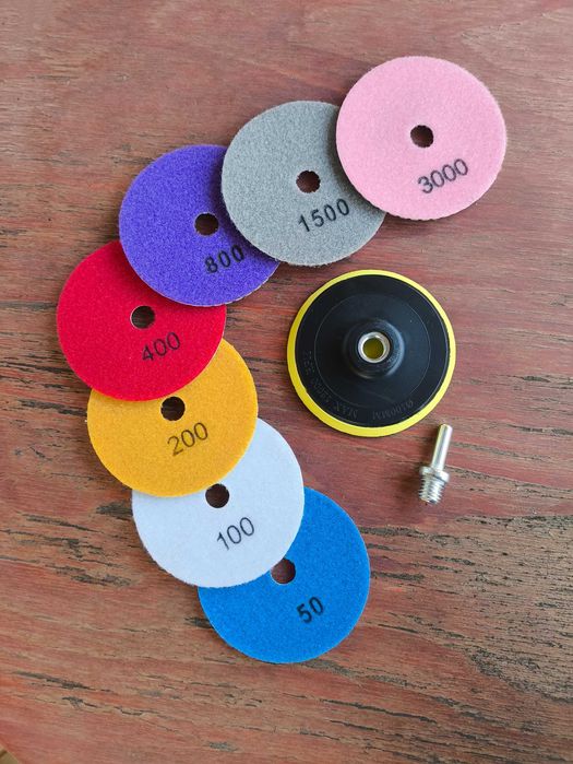 Komplet 7 Sztuk Tarcze + Dysk Drobiny Diamentowe Szlifowania Poler M14