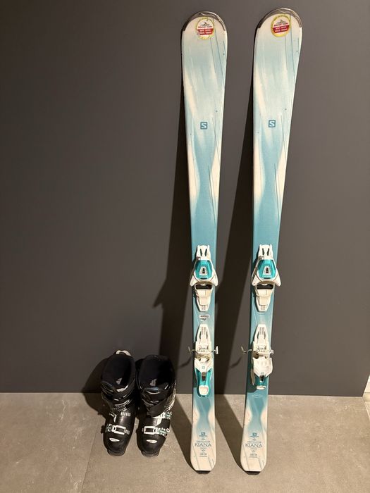 Narty salomon 158cm, buty nordica kijki.