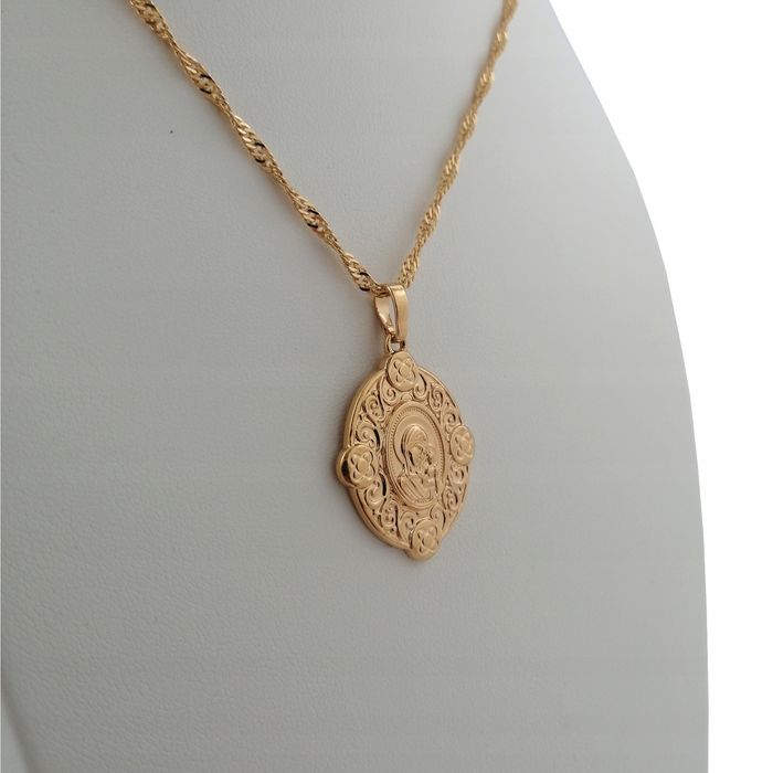 Złoty Łańcuszek Singapur + Medalik Matka Boska 18k