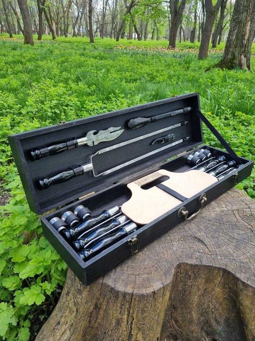 Набор шампуров в деревянном кейсе набір шампурів подарунковий