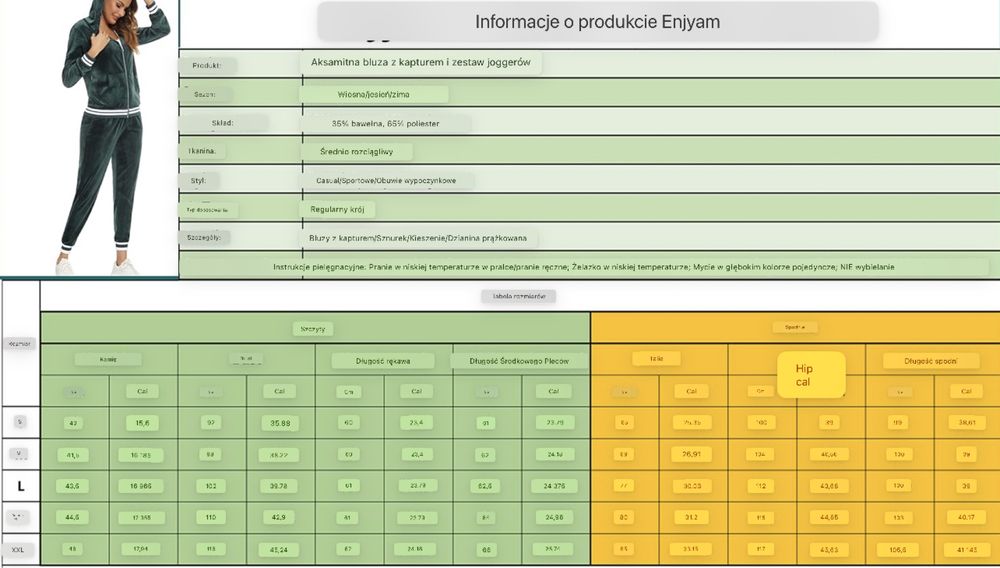 Enjyam Damskie welurowe zestaw dresowy