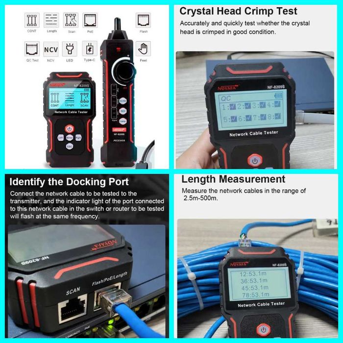 Noyafa NF-8209S мережевий кабельний тестер, інтернет RJ-45, трасошукач