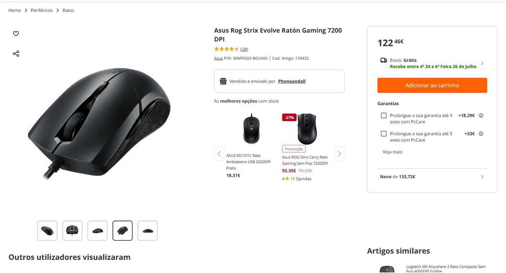 Rato strix evolve gaming mouse p302