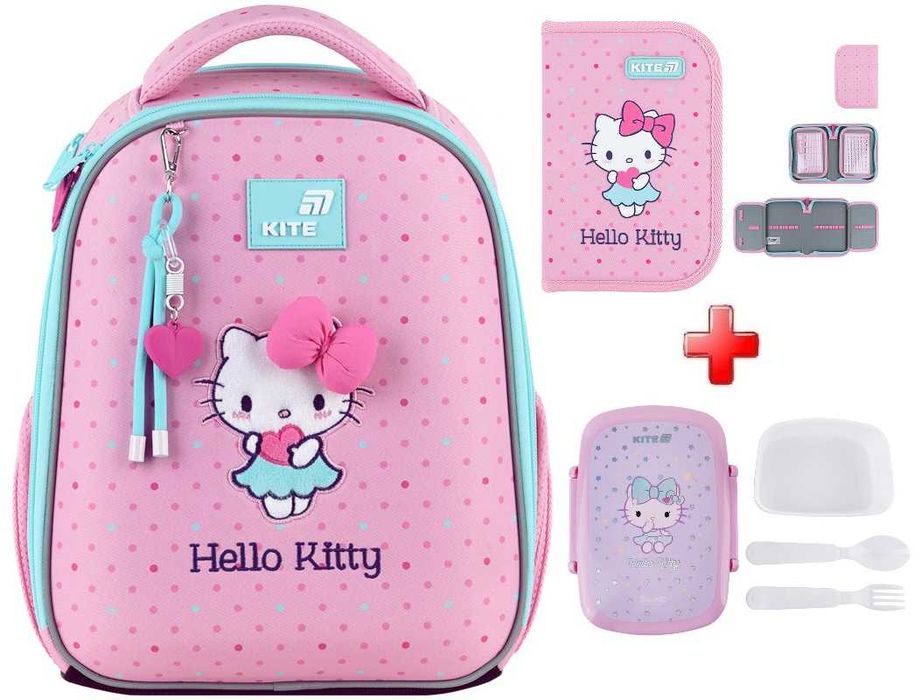 Рюкзак шкільний каркасний Kite Education Hello Kitty HK26-555S-1   подарунок ланчбокс та пенал  (на зріст дитини 115-130 см)