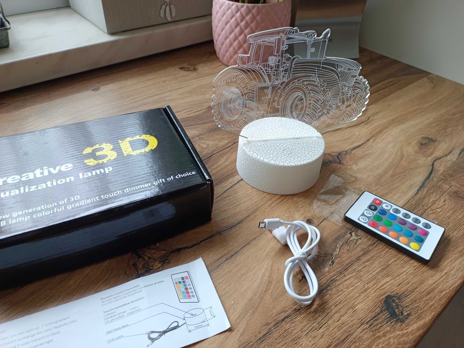 Lampka dla chłopca nocna 3D LED TRAKTOR CIĄGNIK kabel USB + PILOT nowa
