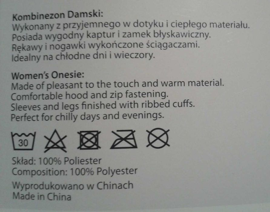 KOMBINEZON damski onesie z polaru w misie panda kaptur z uszkami S/M