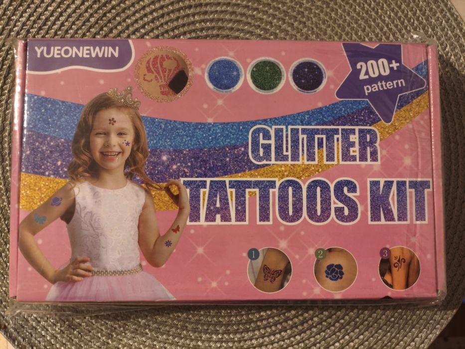 Zestaw brokatowych tatuaży dla dzieci, zestaw dla dziewczynek.