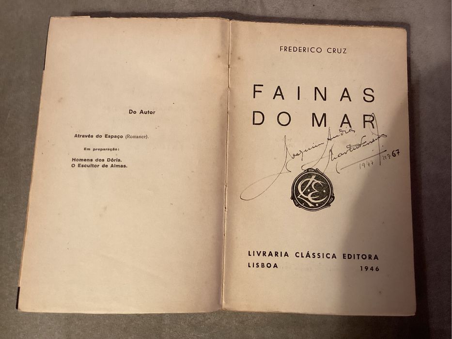 Livro “Fainas do Mar” de Frederico Cruz 1946. Raro.
