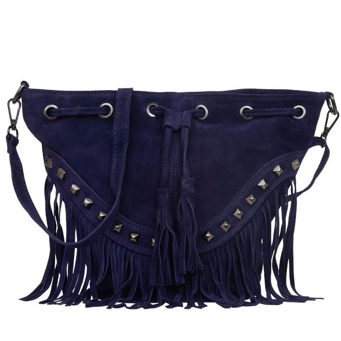 VERA PELLE torebka zamszowa listonoszka z ćwiekami V418 c.fioletowa