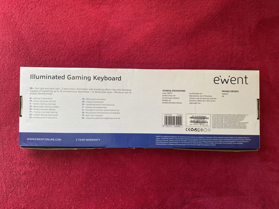 Teclado Gaming RGB Ewent USB PT Layout
