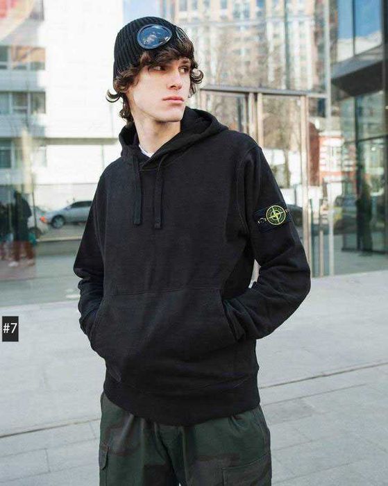 Мужское Худи Stone Island - Чорне Худі Стон Айленд - Кофта Стоник Зип