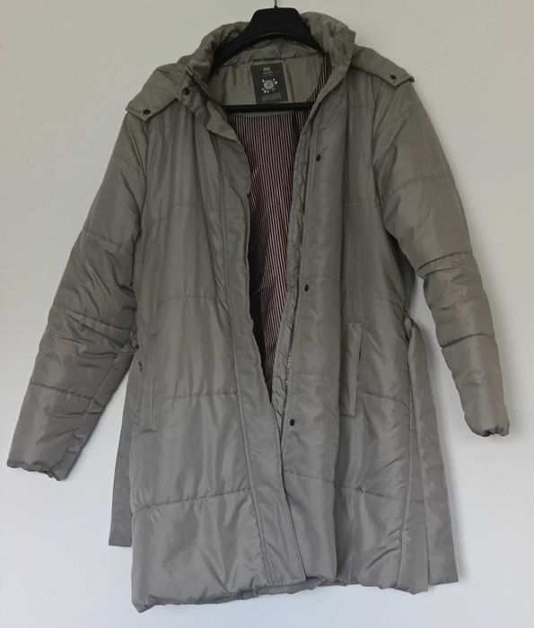 Sobretudo Acolchoado MO Casual Cinzento/Beige c/ Capuz Removível e Cinto – Tam. XXL